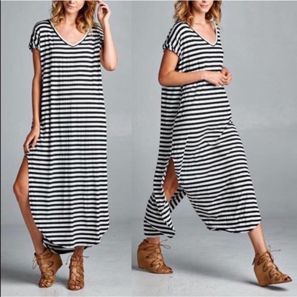 BAILEY Boho Striped Dress- BLACK - Picture 3 of 5